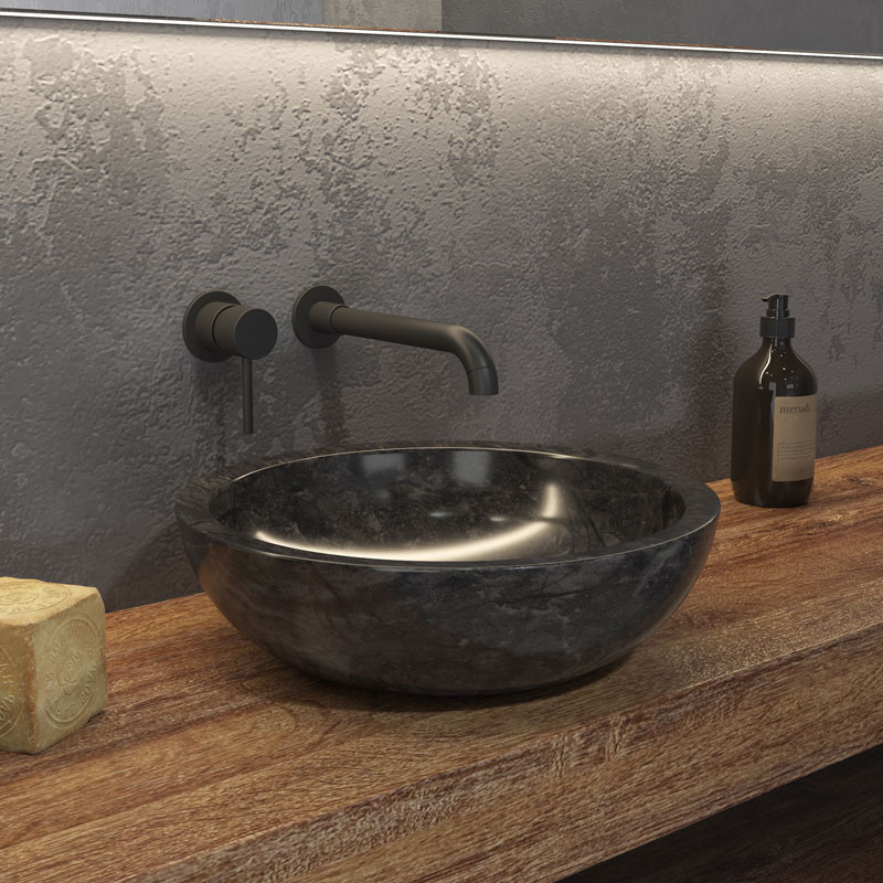 KARAG  ELENA SBP Νιπτήρας επικαθήμενος πέτρινος ELENA Nero KARAG Ø40x12cm KARAG-5206836064819