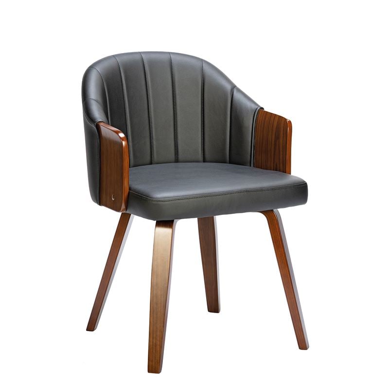 WOODWELL Ε7518,1ENZO Πολυθρόνα Τραπεζαρίας Καρυδί, Pu Μαύρο 55x58x78cm Ε7518,1
