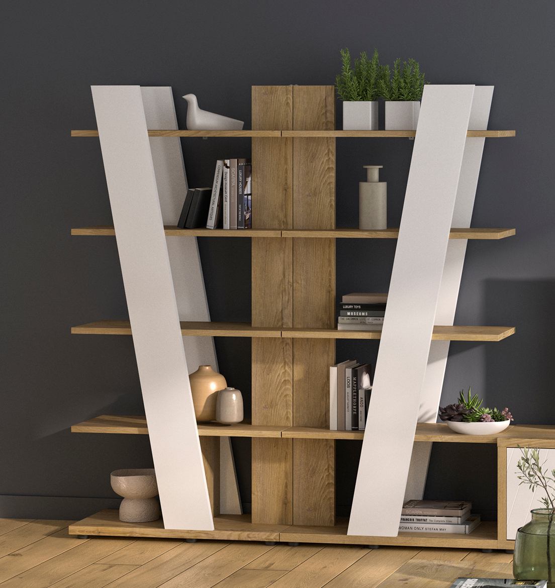 Insi Epura βιβλιοθήκη διπλή 180x40x187εκ. Silva Oak / Λευκό 0161.GM21D Insi Epura βιβλιοθήκη διπλή 180x40x187εκ. Silva Oak / Λευκό 0161.GM21D