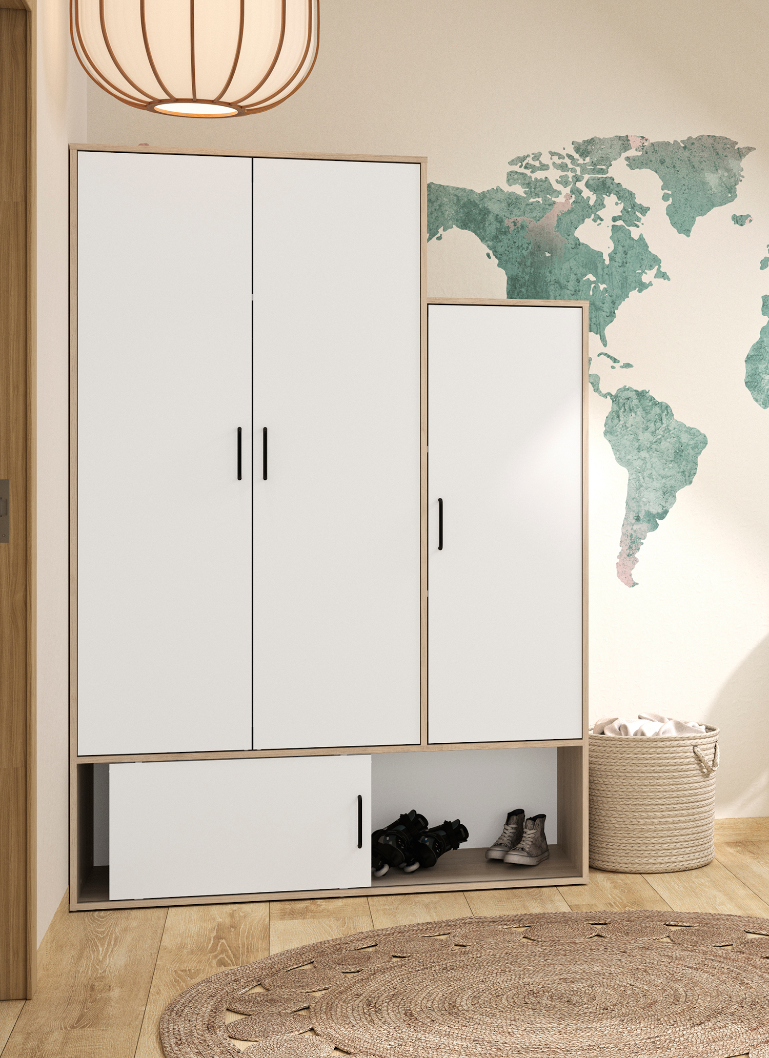 Insi Erwan ντουλάπα με 4 πόρτες 133x52x195εκ. Natural chestnut / White 0181.GM97 Insi Erwan ντουλάπα με 4 πόρτες 133x52x195εκ. Natural chestnut / White 0181.GM97