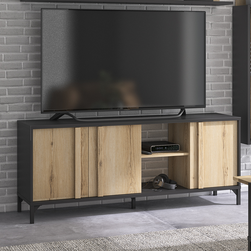 Insi Esteban έπιπλο τηλεόρασης με 3 πόρτες 160x40x66εκ. Helvezia Oak / Μαύρο 015.GM38 Insi Esteban έπιπλο τηλεόρασης με 3 πόρτες 160x40x66εκ. Helvezia Oak / Μαύρο 015.GM38