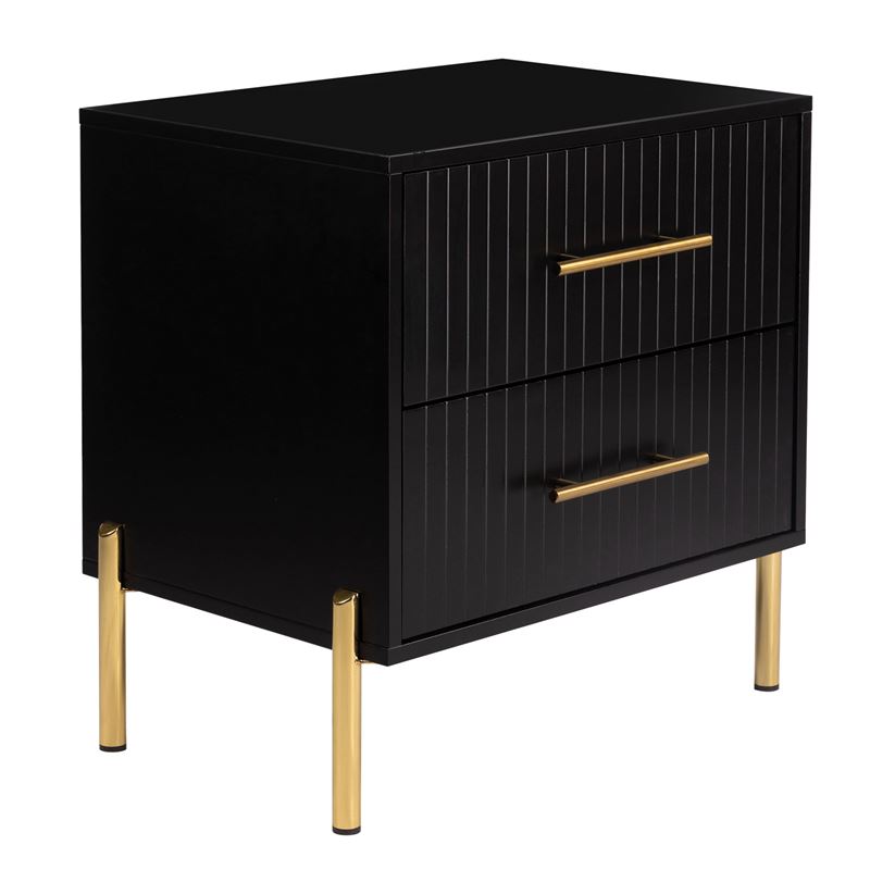 WOODWELL Ε7010,2FINO Κομοδίνο με 2 Συρτάρια, Μαύρο 58x43x58cm Ε7010,2