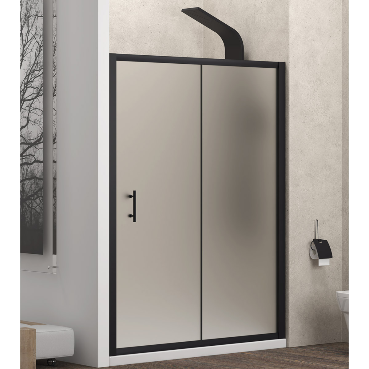 KARAG  FLORA Καμπίνα από τοίχο σε τοίχο με σατινέ κρύσταλλο FLORA 500 Μαύρη KARAG 130x190cm KARAG-5206836649382