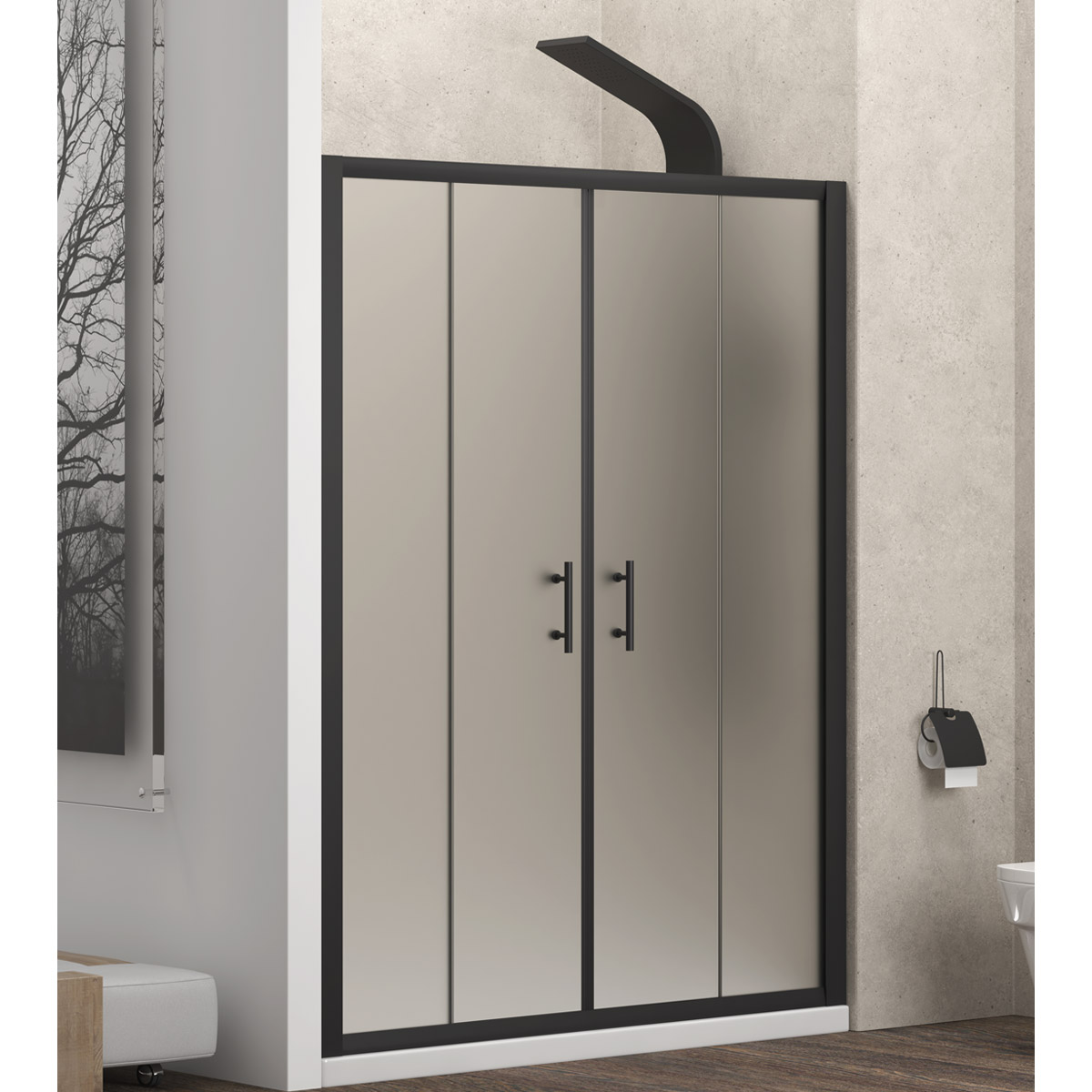 KARAG  FLORA Καμπίνα από τοίχο σε τοίχο με σατινέ κρύσταλλο FLORA 600 Μαύρη KARAG 170x190cm KARAG-5206836649467