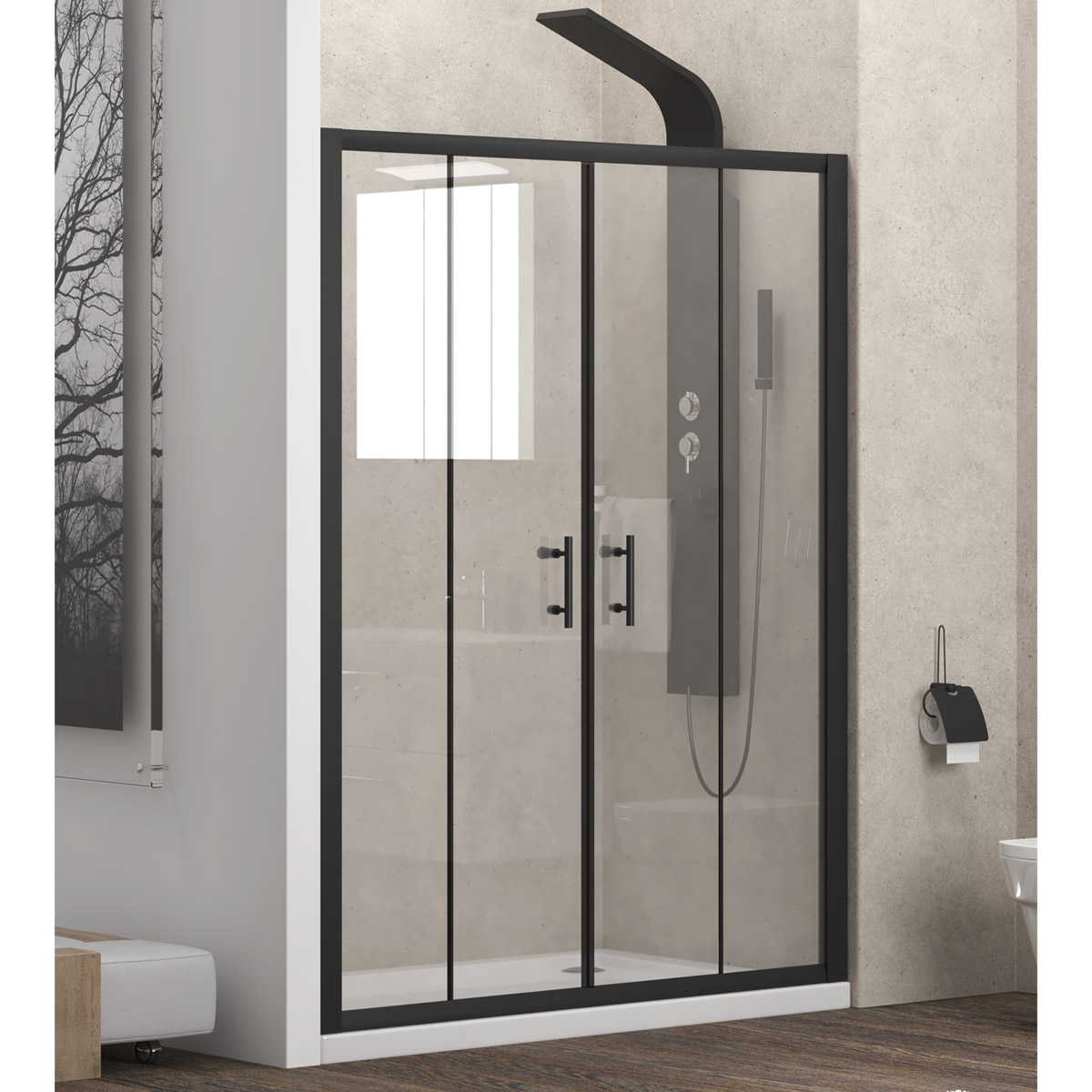 KARAG  FLORA Καμπίνα από τοίχο σε τοίχο με διάφανο κρύσταλλο FLORA 600 Μαύρη KARAG 180x190cm KARAG-5206836638058