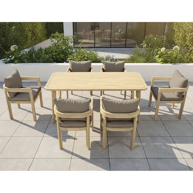 WOODWELL FLORIDA Dining Set Τραπεζαρία Κήπου Βεράντας (7τ), Acacia, Μαξιλάρια Cappuccino  Table:180x90x75-Chair:59x59x68 Ε2365,2