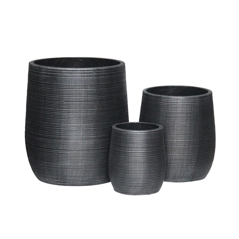 WOODWELL FLOWER POT-16 Set 3 τεμαχίων, Cement Απόχρωση Anthracite Φ23x26 - Φ33x37 - Φ45x50cm Ε6316,S
