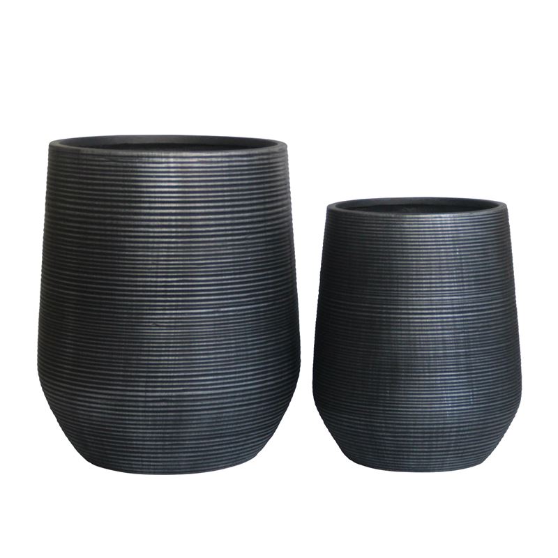 WOODWELL FLOWER POT-17 Set 2 τεμαχίων, Cement Απόχρωση Anthracite Φ45x50cm - Φ53x63cm Ε6317,S