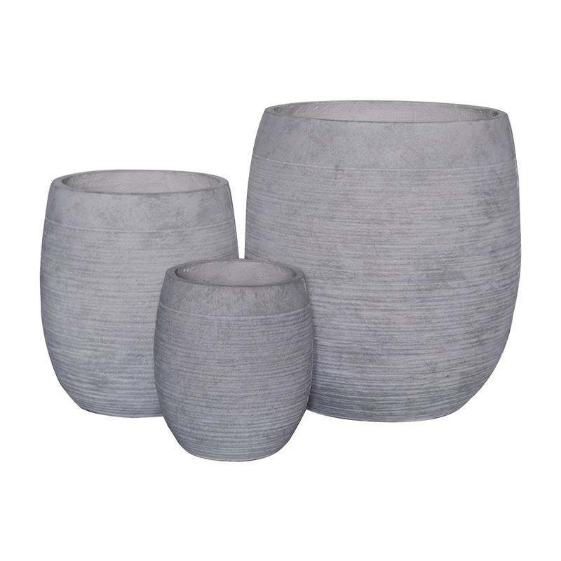 WOODWELL FLOWER POT-8  Set 3 τεμαχίων, Απόχρωση Light Grey Wash Φ25x28 - Φ35x39 - Φ48x52cm Ε6307,S