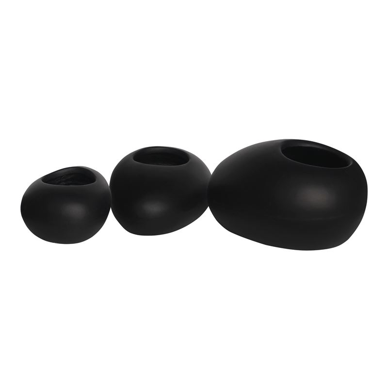 WOODWELL FLOWER POT-ROCK Set 3 τεμαχίων, Cement Απόχρωση Black 40x30x19- 50x32x19- 56x43x29cm Ε6320,S2