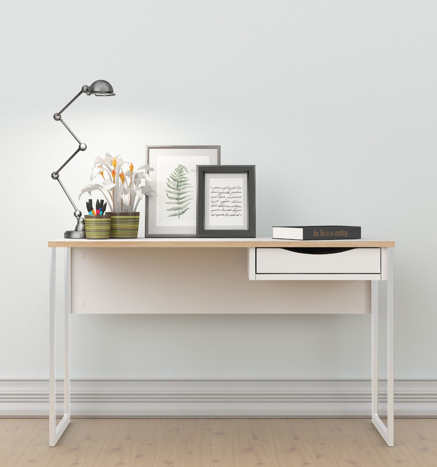 Insi Function Plus γραφείο με 1 συρτάρι 110×48,4×76,8εκ. Λευκό / Δρυς 0111.TV16 Insi Function Plus γραφείο με 1 συρτάρι 110×48,4×76,8εκ. Λευκό / Δρυς 0111.TV16