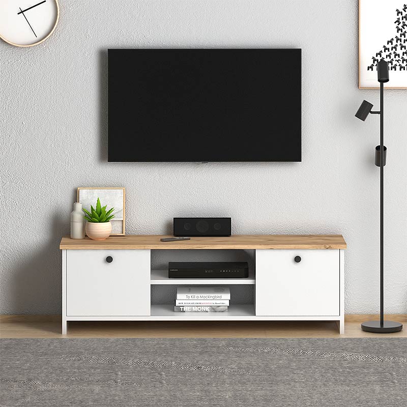 Έπιπλο τηλεόρασης Cube Megapap από μελαμίνη χρώμα pine – white 120x30x40εκ.