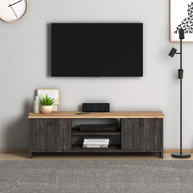 Έπιπλο τηλεόρασης Cube Megapap από μελαμίνη χρώμα pine – industrial grey 120x30x40εκ.