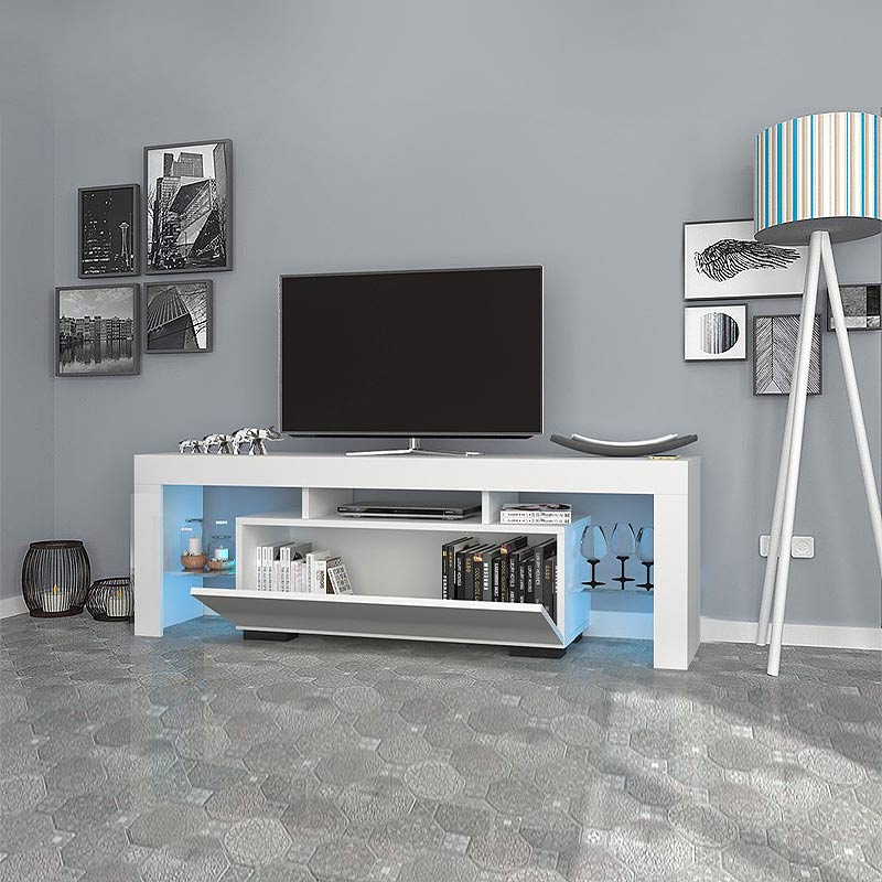 Έπιπλο τηλεόρασης Stilo Megapap από μελαμίνη με φωτισμό LED χρώμα λευκό 150x37x52εκ. Έπιπλο τηλεόρασης Stilo Megapap από μελαμίνη με φωτισμό LED χρώμα λευκό 150x37x52εκ.