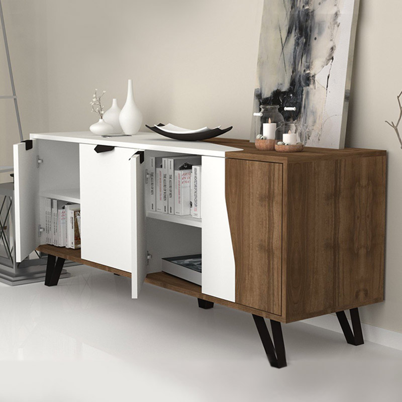 Μπουφές μελαμίνης Jasmine Megapap χρώμα λευκό – καρυδί 160x45x78εκ. Μπουφές μελαμίνης Jasmine Megapap χρώμα λευκό – καρυδί 160x45x78εκ.