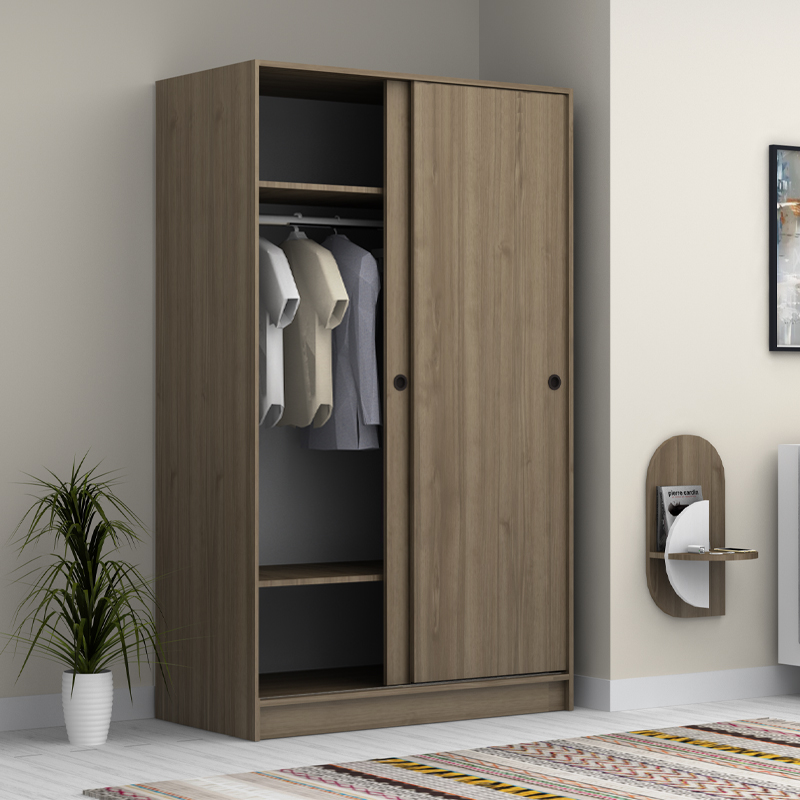 Ντουλάπα ρούχων Regio Megapap δίφυλλη συρόμενη χρώμα καρυδί 120x60x200εκ.