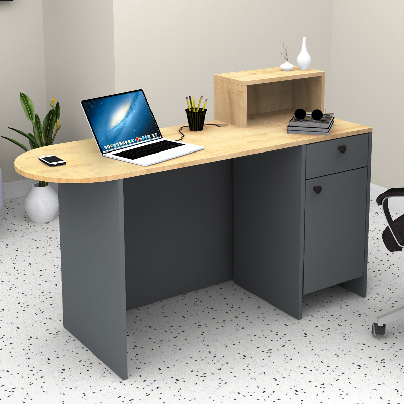 Γραφείο υποδοχής - reception Rezio Megapap χρώμα ανθρακί - φυσικό οξιάς 140x50x101,8εκ.