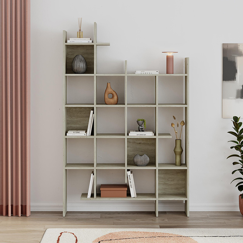 Βιβλιοθήκη Manco Megapap χρώμα neo travertine 122x25,5x188εκ.