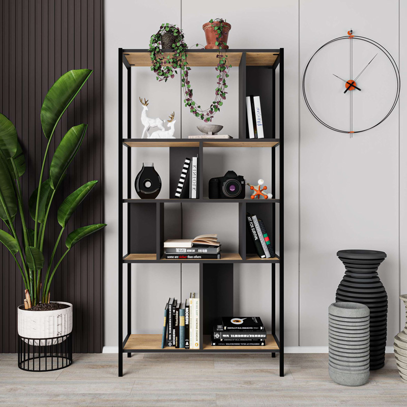 Βιβλιοθήκη Midi Megapap χρώμα sapphire oak – silky black 88x35x175εκ. Βιβλιοθήκη Midi Megapap χρώμα sapphire oak – silky black 88x35x175εκ.