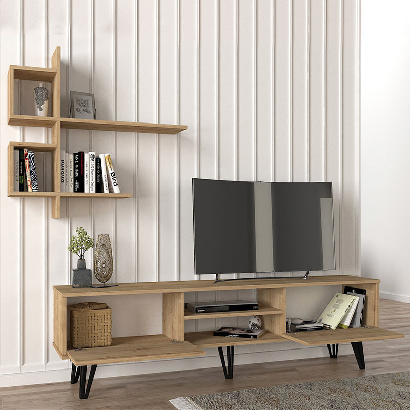 Σύνθεση τηλεόρασης Salerno Megapap από μελαμίνη χρώμα sapphire oak 180x35x51εκ. Σύνθεση τηλεόρασης Salerno Megapap από μελαμίνη χρώμα sapphire oak 180x35x51εκ.