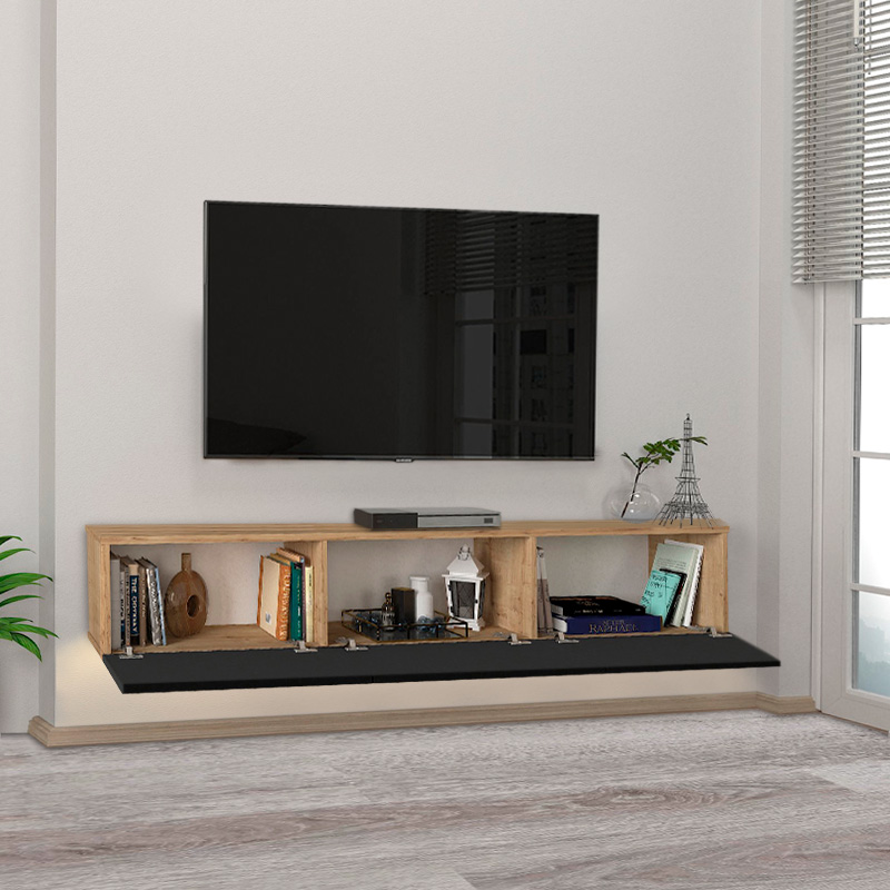 Έπιπλο τηλεόρασης επιτοίχιο Damla Megapap με LED χρώμα sapphire oak – μαύρο 180×29,5×29,5εκ. Έπιπλο τηλεόρασης επιτοίχιο Damla Megapap με LED χρώμα sapphire oak – μαύρο 180×29,5×29,5εκ.