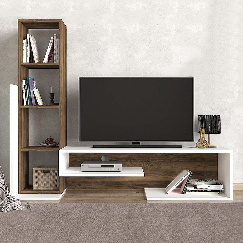 Σύνθεση τηλεόρασης Bend Megapap από μελαμίνη χρώμα λευκό – καρυδί 153,6x39x131εκ. Σύνθεση τηλεόρασης Bend Megapap από μελαμίνη χρώμα λευκό – καρυδί 153,6x39x131εκ.