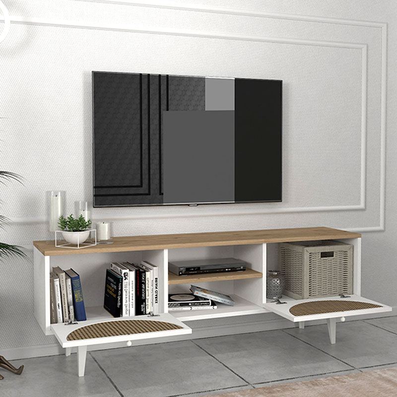 Έπιπλο τηλεόρασης Aureta Megapap χρώμα λευκό – sapphire oak 150x35x52,8 εκ. Έπιπλο τηλεόρασης Aureta Megapap χρώμα λευκό – sapphire oak 150x35x52,8 εκ.