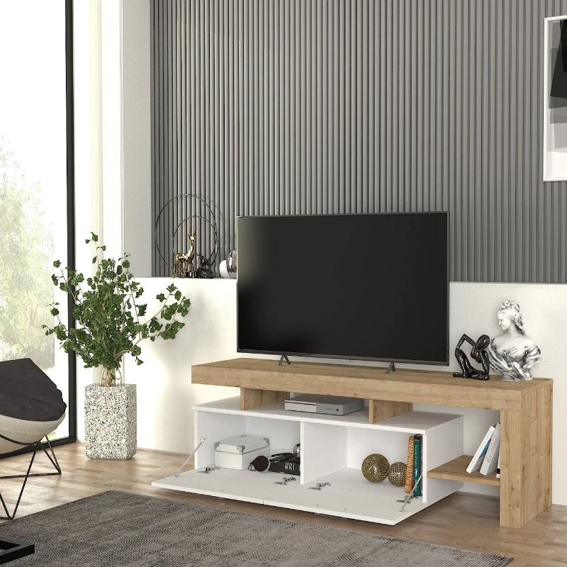 Έπιπλο τηλεόρασης Acnes Megapap χρώμα λευκό – sapphire oak 160x40x53εκ.