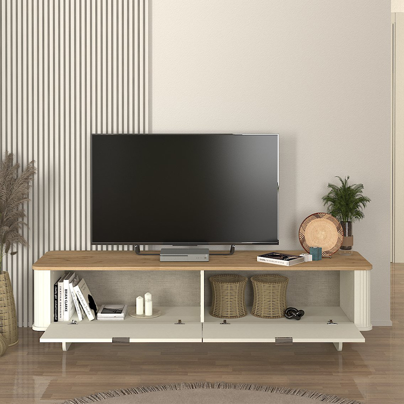 Έπιπλο τηλεόρασης Bohema Megapap χρώμα ivory – sepet oak 180x47x45,6εκ. Έπιπλο τηλεόρασης Bohema Megapap χρώμα ivory – sepet oak 180x47x45,6εκ.