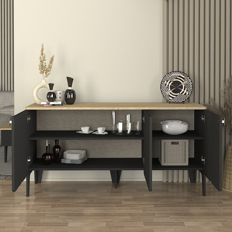 Μπουφές Pedro Megapap χρώμα ανθρακί – rota oak 150x45x75εκ. Μπουφές Pedro Megapap χρώμα ανθρακί – rota oak 150x45x75εκ.