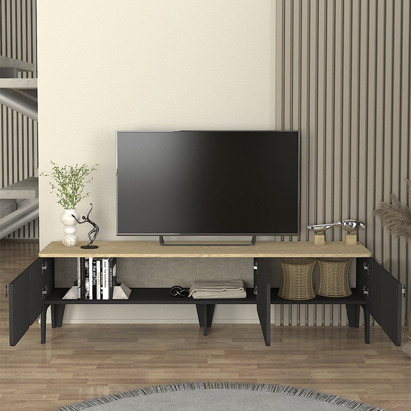 Έπιπλο τηλεόρασης Pedro Megapap χρώμα ανθρακί – rota oak 180x35x50,7εκ. Έπιπλο τηλεόρασης Pedro Megapap χρώμα ανθρακί – rota oak 180x35x50,7εκ.