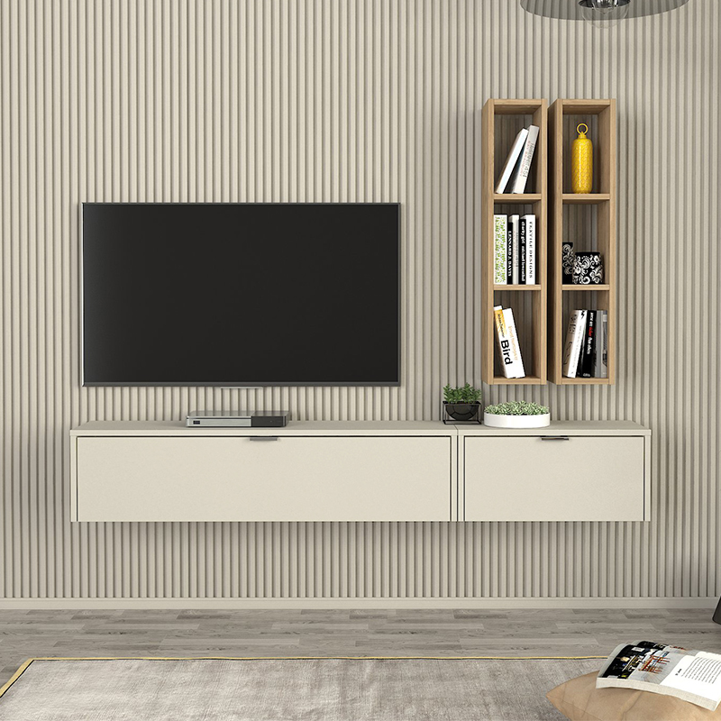 Σύνθεση τηλεόρασης επιτοίχια Edgar χρώμα sandstone – sepet oak 198,4×29,6×148,5εκ. Σύνθεση τηλεόρασης επιτοίχια Edgar χρώμα sandstone – sepet oak 198,4×29,6×148,5εκ.