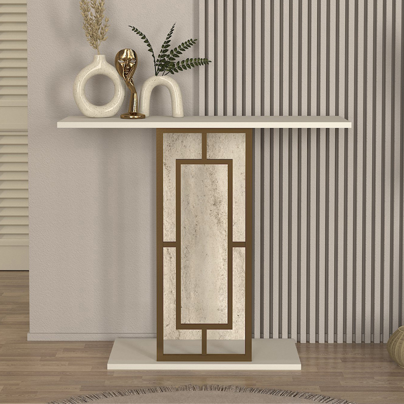 Κονσόλα Alderas Megapap χρώμα sandstone - travertine - χρυσό 90x29,6x76,8εκ.