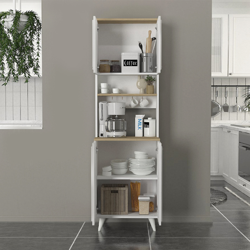 Έπιπλο κουζίνας Potter 2 Megapap χρώμα λευκό - rota oak 60x40x196,1εκ.