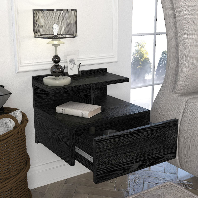 Κομοδίνο επιτοίχιο Teal Intrahome χρώμα sencron black 40x33,2x32εκ. intrahome-1049550