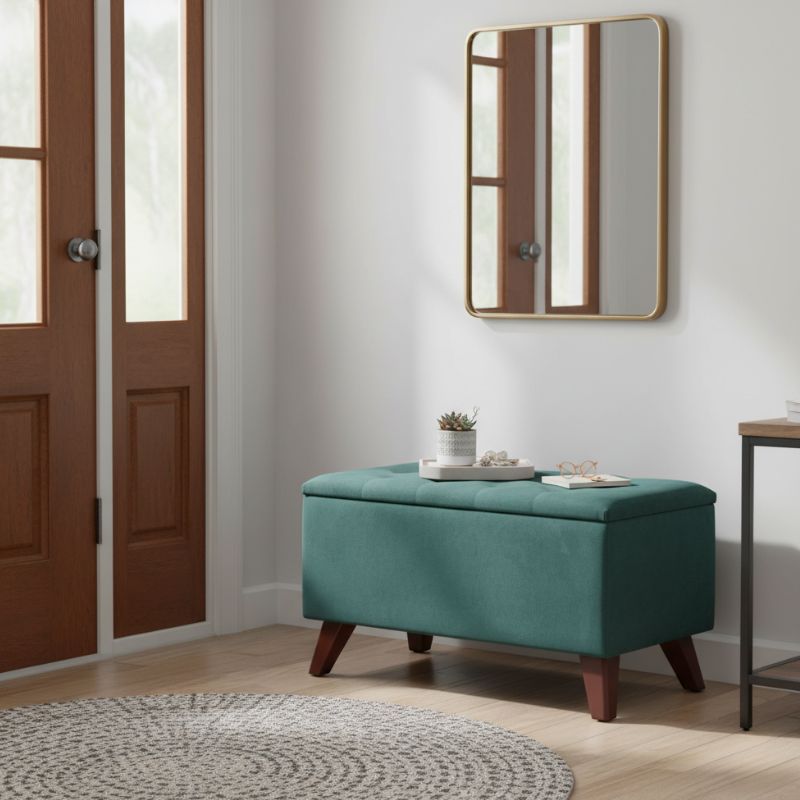 Σκαμπώ - Ταμπουρέ Lotus Megapap βελούδινο χρώμα κυπαρισσί 90x40x50εκ.