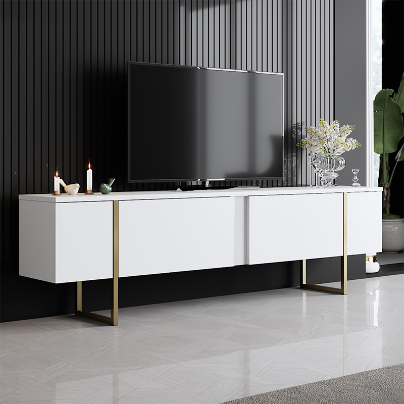 Έπιπλο τηλεόρασης Luxe Megapap χρώμα λευκό – χρυσό 180x30x50εκ. Έπιπλο τηλεόρασης Luxe Megapap χρώμα λευκό – χρυσό 180x30x50εκ.