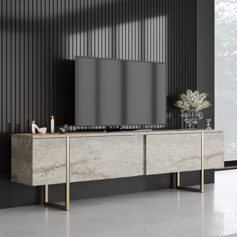 Έπιπλο τηλεόρασης Luxe Megapap χρώμα travertine – χρυσό 180x30x50εκ. Έπιπλο τηλεόρασης Luxe Megapap χρώμα travertine – χρυσό 180x30x50εκ.