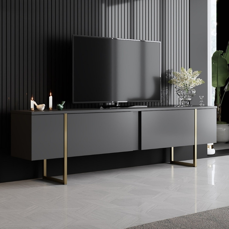 Έπιπλο τηλεόρασης Luxe Megapap χρώμα ανθρακί – χρυσό 180x30x50εκ. Έπιπλο τηλεόρασης Luxe Megapap χρώμα ανθρακί – χρυσό 180x30x50εκ.