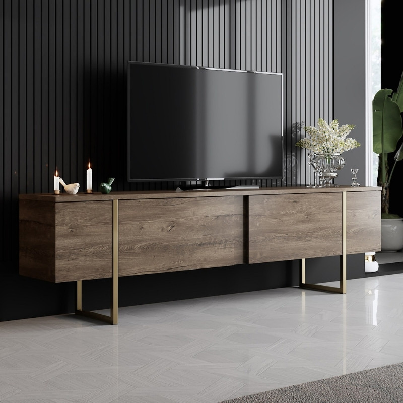 Έπιπλο τηλεόρασης Luxe Megapap χρώμα καρυδί – χρυσό 180x30x50εκ. Έπιπλο τηλεόρασης Luxe Megapap χρώμα καρυδί – χρυσό 180x30x50εκ.