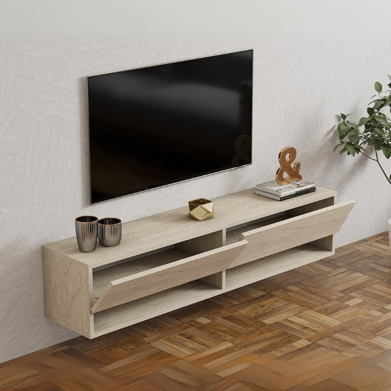Έπιπλο τηλεόρασης επιτοίχιο Arges Megapap χρώμα travertine 140×29,6×30εκ. Έπιπλο τηλεόρασης επιτοίχιο Arges Megapap χρώμα travertine 140×29,6×30εκ.