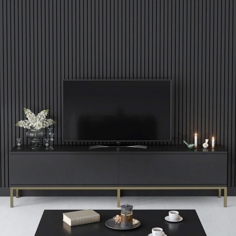 Έπιπλο τηλεόρασης Lord Megapap χρώμα μαύρο – χρυσό 180x30x47εκ. Έπιπλο τηλεόρασης Lord Megapap χρώμα μαύρο – χρυσό 180x30x47εκ.