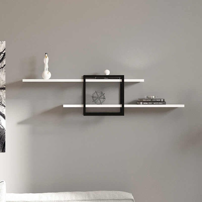 Ραφιέρα τοίχου Mone Megapap χρώμα λευκό - μαύρο 120x18x30εκ.