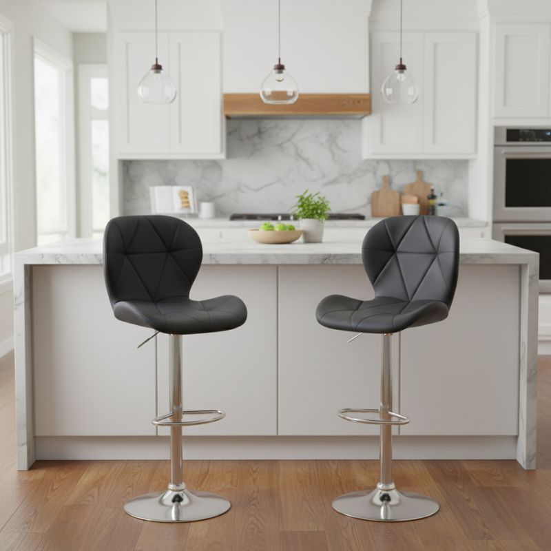 Σκαμπό μπαρ Dolores Megapap με ρυθμιζόμενο ύψος PU μαύρο - βάση χρωμίου 45,5x38x89/109εκ.