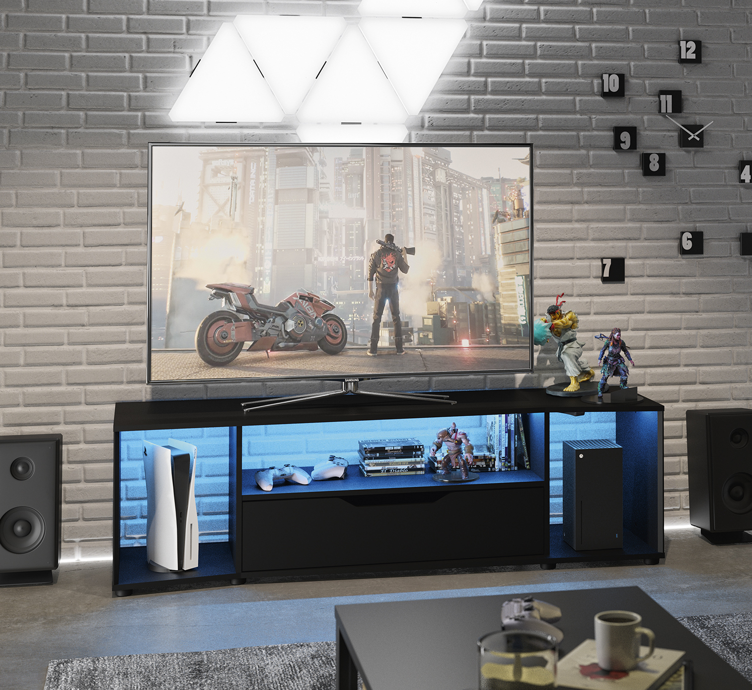 Insi Hack gamer έπιπλο τηλεόρασης 163x45x48εκ. Μαύρο με μπλε led 015.GM46 Insi Hack gamer έπιπλο τηλεόρασης 163x45x48εκ. Μαύρο με μπλε led 015.GM46