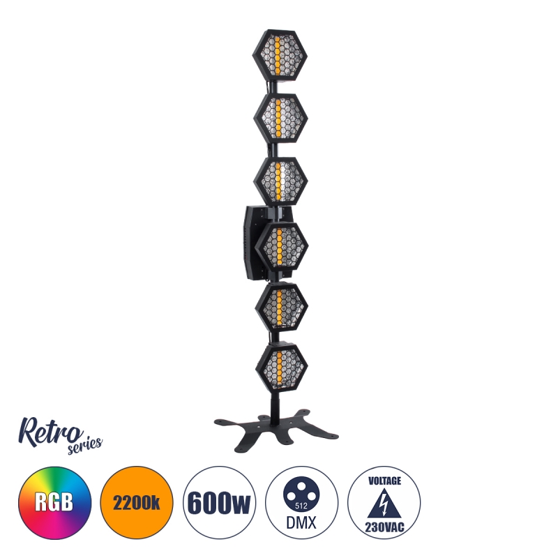 51194 GloboStar® HEXA® HALO 51194 Stage Φωτιστικό Ειδικών Εφέ Digital Matrix Pixel & Blinder LED 672W 120° AC 220-240V IP20 6 x 100W COB Chip & 144 x 0.5W SMD5050 Chip Ultra Θερμό Λευκό 2200K & Πολύχρωμο RGB Dimmable DMX512 Protocol - Μ40 x Π32 x Υ146.5cm