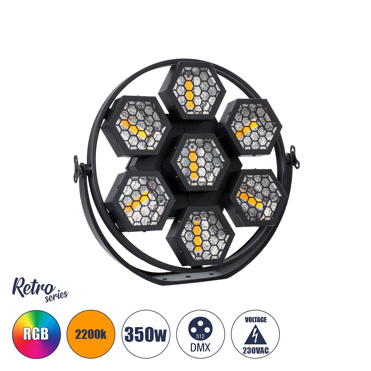 51195 GloboStar® HEXA® HALO 51195 Stage Φωτιστικό Ειδικών Εφέ Digital Matrix Pixel & Blinder LED 434W 120° AC 220-240V IP20 7 x 50W COB Chip & 168 x 0.5W SMD5050 Chip Ultra Θερμό Λευκό 2200K & Πολύχρωμο RGB Dimmable DMX512 Protocol - Μ50 x Π10.5 x Υ47cm -