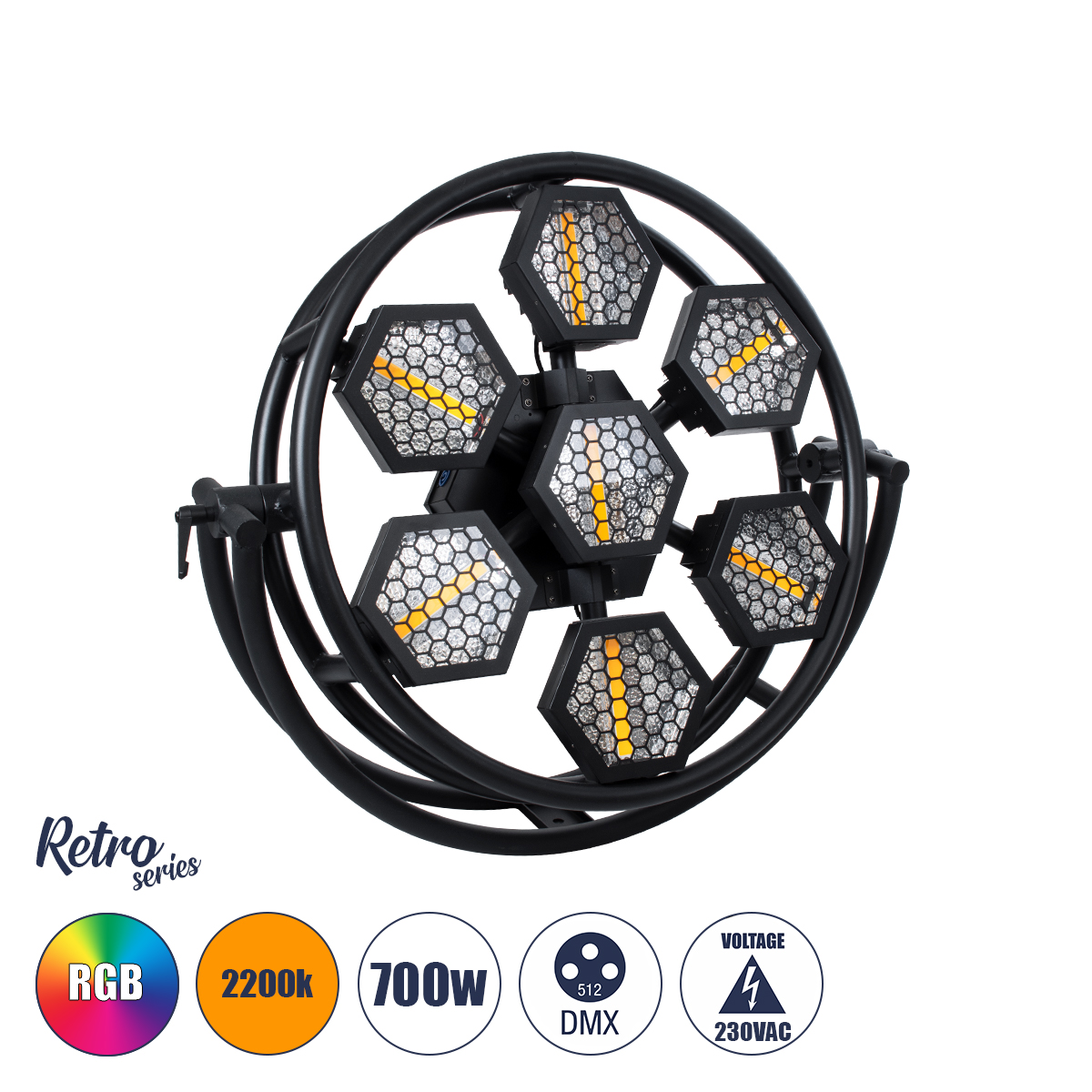 51196 GloboStar® HEXA® HALO 51196 Stage Φωτιστικό Ειδικών Εφέ Digital Matrix Pixel & Blinder LED 784W 120° AC 220-240V IP20 7 x 100W COB Chip & 168 x 0.5W SMD5050 Chip Ultra Θερμό Λευκό 2200K & Πολύχρωμο RGB Dimmable DMX512 Protocol - Μ95 x Π17.5 x Υ78.5c