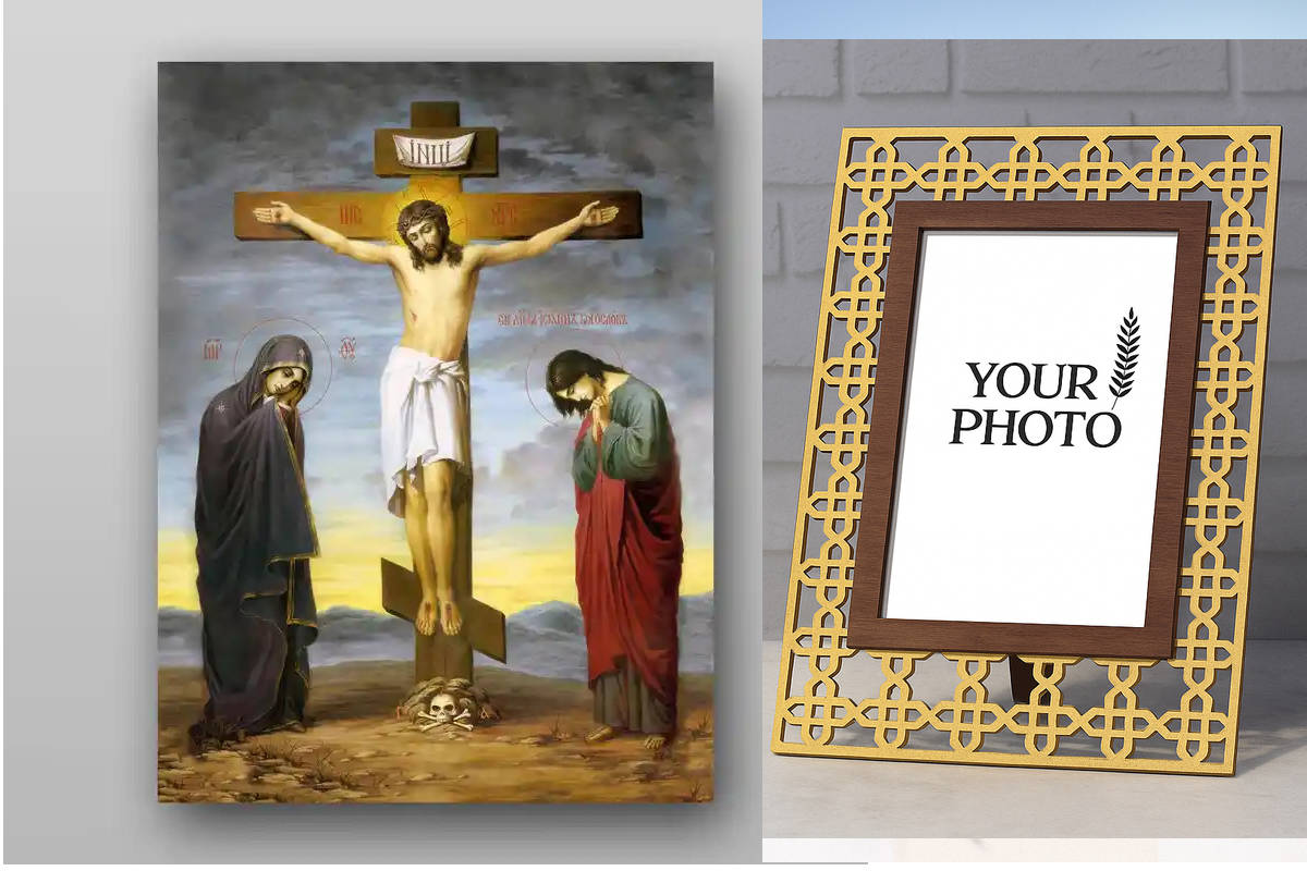 Εικόνα Ορθοδοξίας Πολυτελείας  με  σχεδιο Σταυρούς μαζι με  Βάση σε  8 χρώματα με περίγραμμα χρυσό σε ξύλο Plywood (Πλακάζ)   με  βάση Σταύρωση του Ιησού Χριστού στο Σταυρό. Calvary - Χειροποίητη Ελληνορθόδοξη , Κρεμαστή πλάκα βυζαντινής τέχνης, χριστιανι