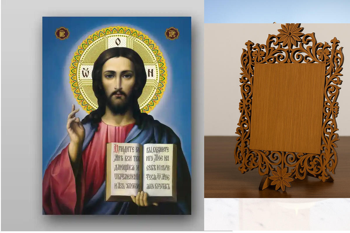 Εικόνα Ορθοδοξίας Δαντέλα μαζι με  Βάση σε  8 χρώματα με περίγραμμα χρυσό σε ξύλο Plywood (Πλακάζ)   με  βάση Εικόνα του Ιησού Χριστού - Χειροποίητη Ελληνορθόδοξη , Κρεμαστή πλάκα βυζαντινής τέχνης, χριστιανική τέχνη Διάσταση 50x40 cm (19,7 x 15,8 ίντσες)